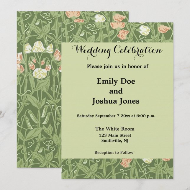 Invitación Patrón de Sweet Pea de William Morris Botánico Vin (Anverso / Reverso)