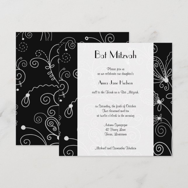 Invitación Patrón De Swirls, Patrón De Swirl, Bat Mitzvah (Anverso / Reverso)