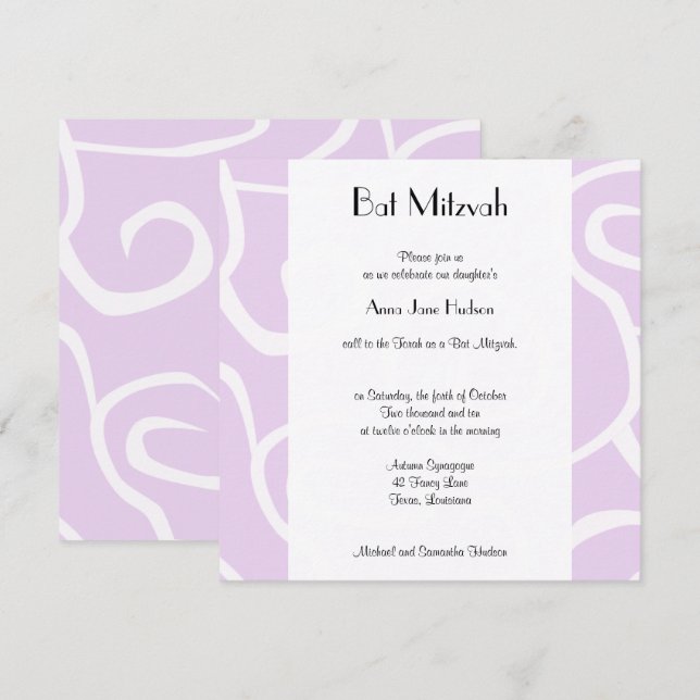 Invitación Patrón De Swirls, Patrón De Swirl, Bat Mitzvah (Anverso / Reverso)