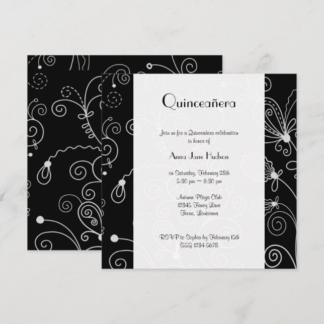 Invitación Patrón De Swirls, Patrón De Swirl, Quinceanera (Anverso / Reverso)