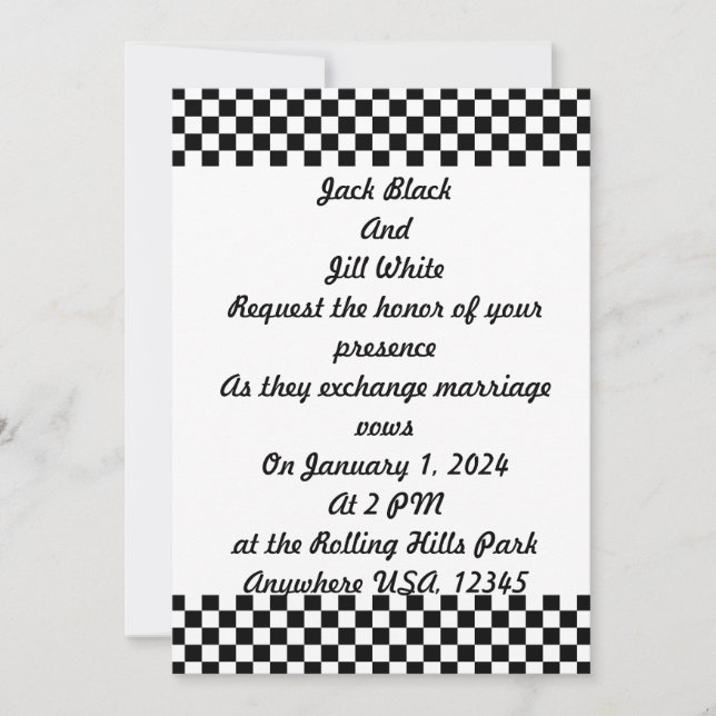 Invitación Patrón de tablero de ajedrez en negro y blanco (Anverso)