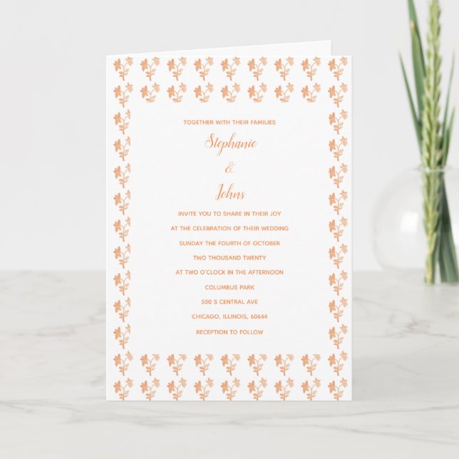 Invitación Patrón de Terracota Floral Boda de Moda Boho simpl (Anverso)
