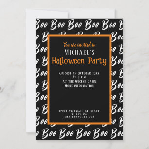 Invitación Patrón de texto fantasma de Halloween en blanco y