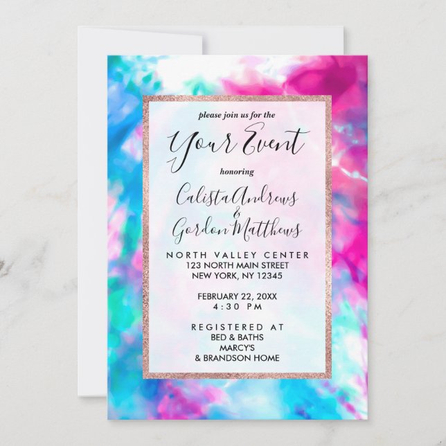 Invitación Patrón de tinte azul rosado de Guay Artsy Girly (Anverso)