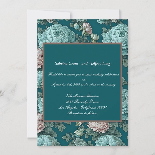 Invitación Patrón de tonos azules en un fondo verde (Anverso)