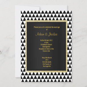 Invitación Patrón de triángulo blanco negro boda oro moderno