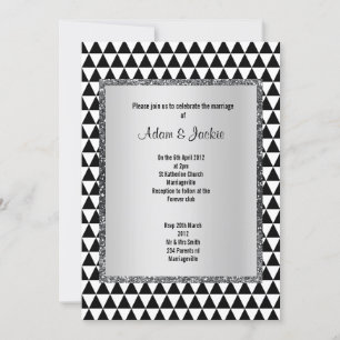 Invitación Patrón de triángulo blanco negro purpurina moderno