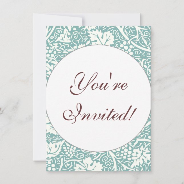 Invitación Patrón de uva William Morris Turquoise Verde azula (Anverso)