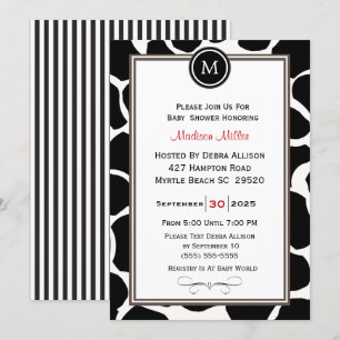 Invitación Patrón de vaca monogramo y rayas Baby Shower