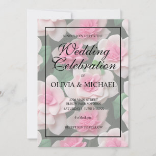 Invitación patrón de vegetación de boho floral rosa bonito