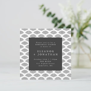 Invitación Patrón de ventilador Art Deco negro y blanco para