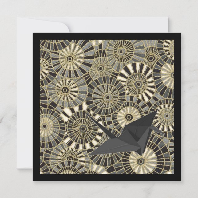 Invitación patrón de ventilador japonés de oro de grúa afortu (Anverso)