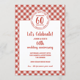 Invitación Patrón de verificación rojo de picnic de verano Fi