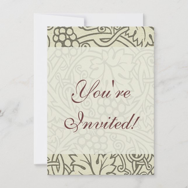 Invitación Patrón de vid de uva gris verde de William Morris (Anverso)