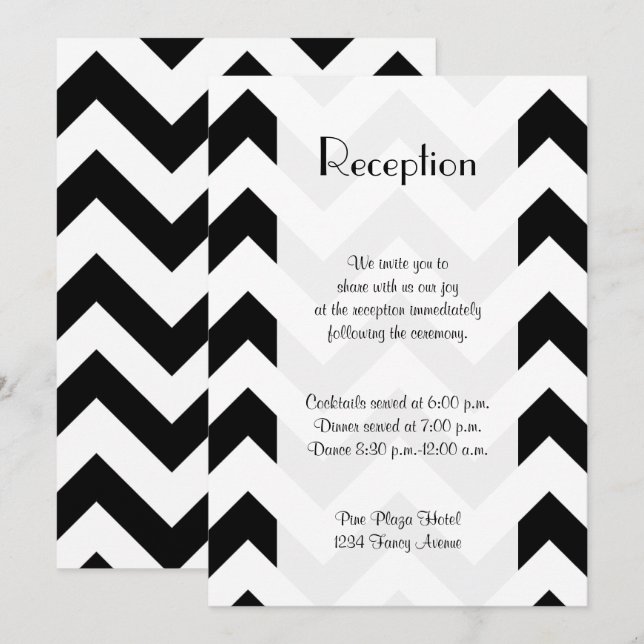 Invitación Patrón de zig-zag en blanco y negro, Chevron, Rece (Anverso / Reverso)