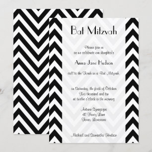 Invitación Patrón de zigzag blanco y negro, Bat Mitzvah