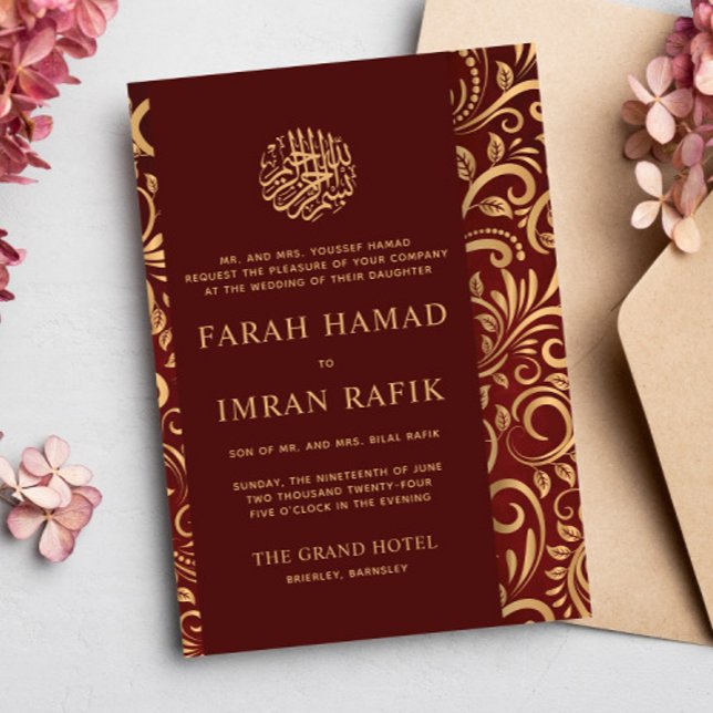 Invitación Patrón del Ornate Oro Rojo Boda musulmán islámico (Subido por el creador)