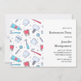 Invitación Patrón Dental de Dientes y Herramientas de Jubilac