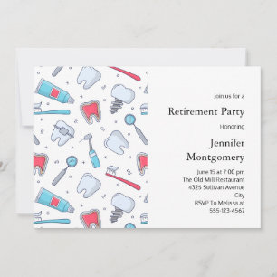Invitación Patrón Dental de Dientes y Herramientas de Jubilac