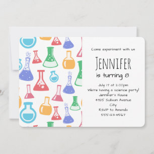Invitación Patrón divertido de ciencia con vasos y matraces