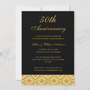 Invitación Patrón dorado negro 50 aniversario de bodas