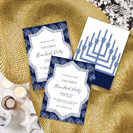 Invitación Patrón elegante de Hanukkah Fiesta Menorah