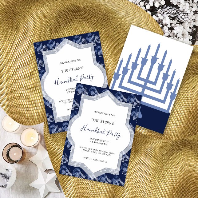Invitación Patrón elegante de Hanukkah Fiesta Menorah (Subido por el creador)