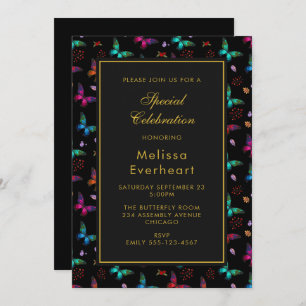 Invitación Patrón elegante de mariposa en negro