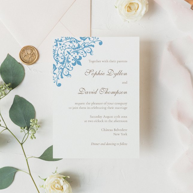 Invitación Patrón elegante Regencia Azul Fleur de Lis Francés (Subido por el creador)