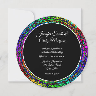 Invitación Patrón en espiral de puntos de arcoíris en boda en