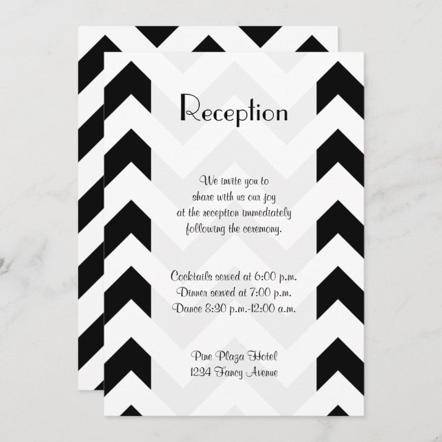Invitación Patrón en zig-zag en blanco y negro, Chevron, Rece (Anverso / Reverso)
