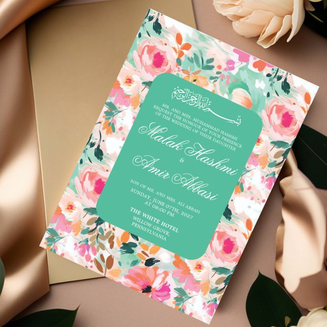 Invitación Patrón floral acuarela Boda musulmán islámico (Subido por el creador)