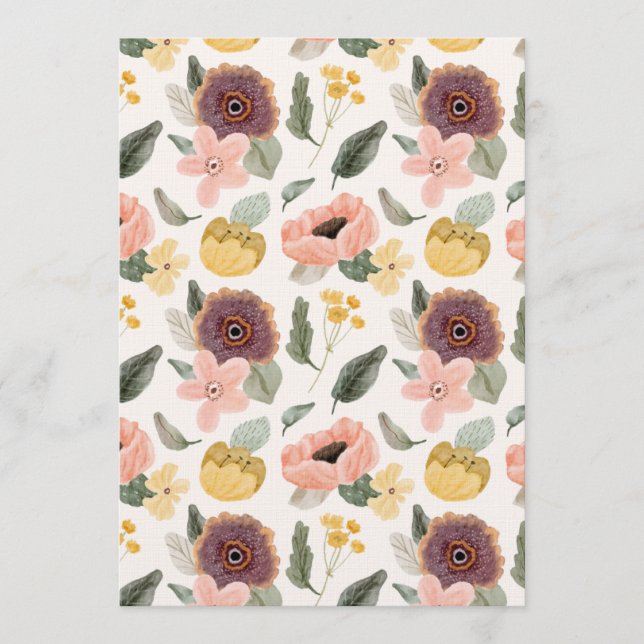 Invitación Patrón floral acuarela pastel continuo | Suave (Anverso)