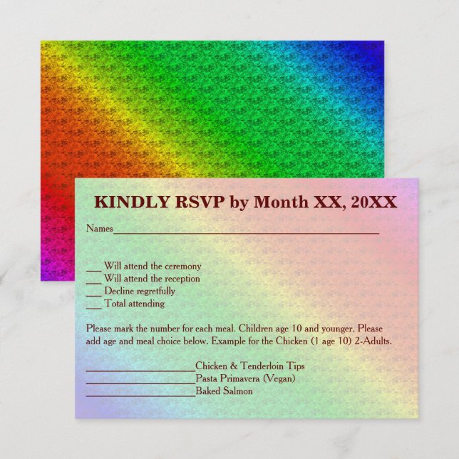 Invitación Patrón floral Arcoiris Boda otoño (Anverso / Reverso)
