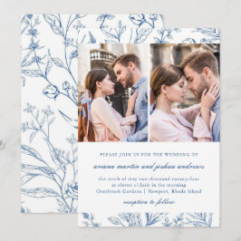 Invitación Patrón floral azul bonito Dos Bodas fotográficos