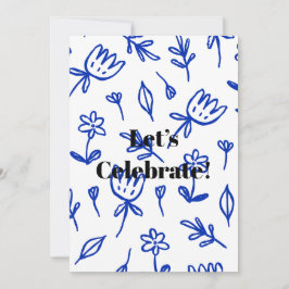 Invitación Patrón floral azul simple