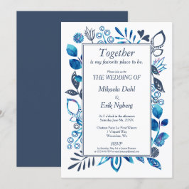Invitación Patrón floral azul y azul-gris de cristal
