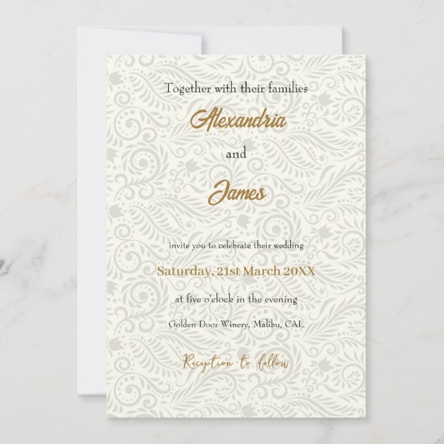 Invitación patrón floral blanco boda (Anverso)