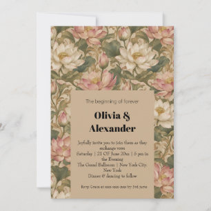 Invitación Patrón floral botánico de loto de agua vintage