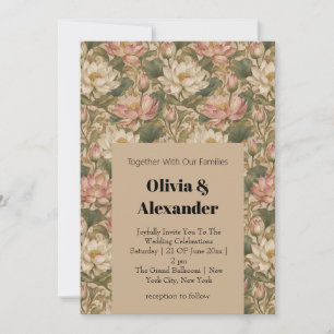 Invitación Patrón floral botánico de loto de agua vintage