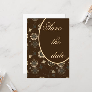 Invitación Patrón floral clásico marrón Guardar la fecha