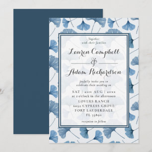 Invitación Patrón floral Color de agua azul y blanco Boda