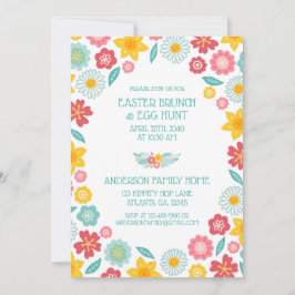 Invitación Patrón Floral Colorido Caza de Brunch de Pascua