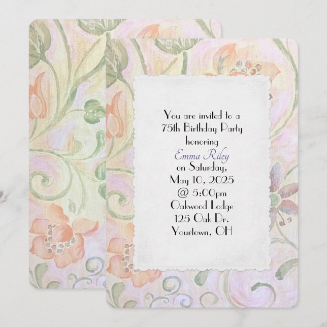 Invitación Patrón floral de acuarela fiesta (Anverso / Reverso)