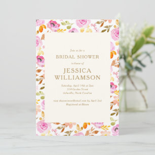 Invitación Patrón floral de acuarela rosa para despedida de s