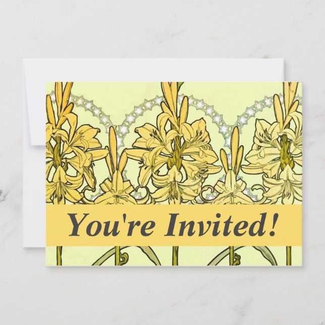 Invitación Patrón floral de Alfonse Mucha Art Nouveau Lily (Anverso)