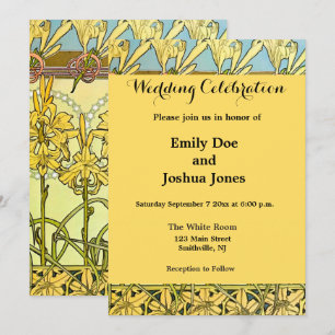Invitación Patrón floral de Alfonse Mucha Art Nouveau Lily