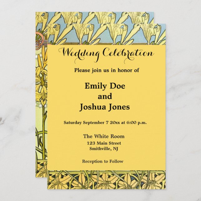 Invitación Patrón floral de Alfonse Mucha Art Nouveau Lily (Anverso / Reverso)