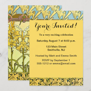 Invitación Patrón floral de Alfonse Mucha Art Nouveau Lily