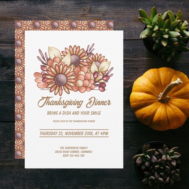 Invitación Patrón floral de Boho Cena de Acción de Gracias (Subido por el creador)